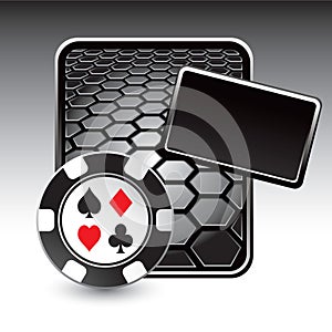 Black hexagon advertisement with casino chip