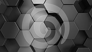 Black hexagon background. 3D render