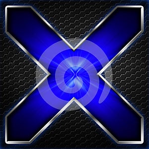 Black hexagon x frame on blue and white light