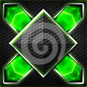 Black hexagon x frame on green and white light