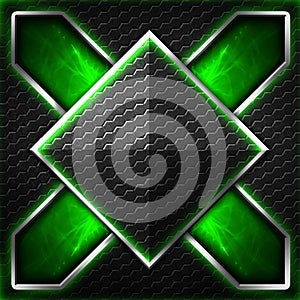 Black hexagon x frame on green and white light