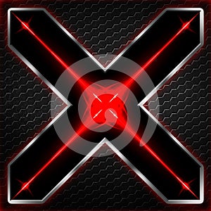 Black hexagon x frame on red and white light