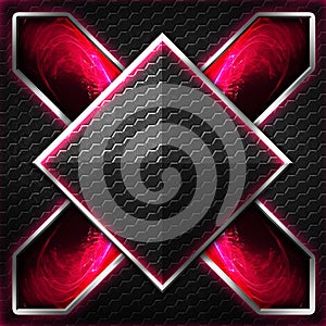 Black hexagon x frame on red and white light