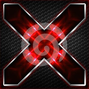 Black hexagon x frame on red and white light