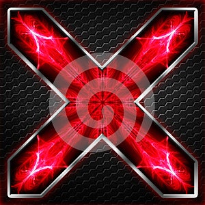 Black hexagon x frame on red and white light