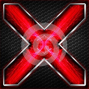 Black hexagon x frame on red and white light