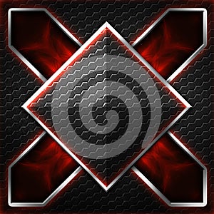 Black hexagon x frame on red and white light