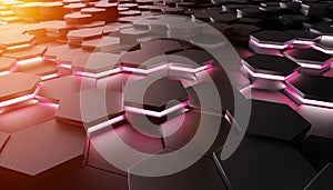 Black hexagone background pattern 3D rendering