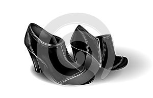 Black high-heeled ankle boots with white stitching. Fashion girlâ€™s footwear. Shoes icon
