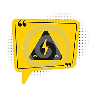 Black High voltage sign icon isolated on white background. Danger symbol. Arrow in triangle. Warning icon. Yellow speech