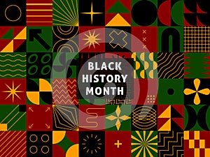 Black History Month. African-Americans Black history month. Abstract geometric black, red, yellow, green color background. African