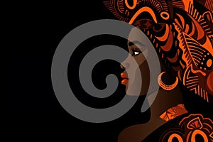 Black History Month Banner Abstract Vector Profile of African Woman