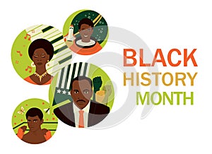 Black history month banner. Famous Afro American people
