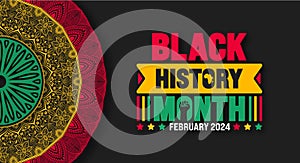 Black history month colorful lettering typography with Mandala background. Celebrated February