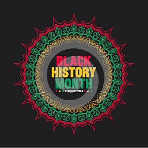 Black history month colorful lettering typography with Mandala background. Celebrated February