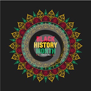 Black history month colorful lettering typography with Mandala background. Celebrated February