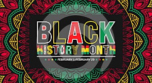 Black history month colorful lettering typography with Mandala background. Celebrated February
