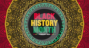 Black history month colorful lettering typography with Mandala background. Celebrated February