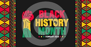 Black history month colorful lettering typography with Neo geometric seamless pattern background.