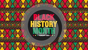 Black history month colorful lettering typography with Neo geometric seamless pattern background.