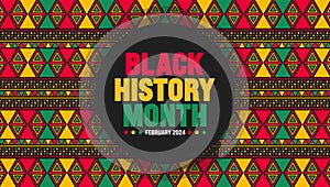 Black history month colorful lettering typography with Neo geometric seamless pattern background