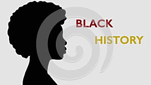 Black history month computer graphics. Silhouette of an African girl on a light background with text.