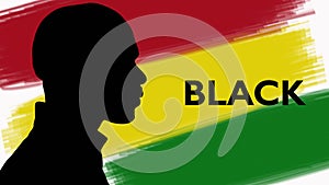 Black history month computer graphics. Silhouette of an African man on a light background with text.