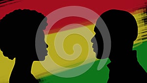 Black history month computer graphics. Silhouette of an African woman and man on a light background with text.