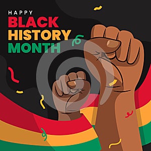 Black History Month design. Fist in the air, celebrating African American history post. Vector illustration.