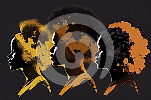 Black History Month for modern times illustration with paint color black women with afro hair silhouette