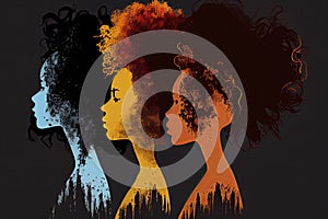 Black History Month for modern times illustration with paint color black women with afro hair silhouette