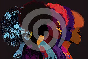 Black History Month for modern times illustration with paint color black women with afro hair silhouette