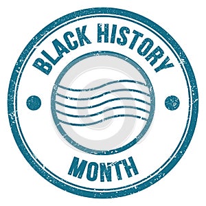 BLACK HISTORY MONTH text on blue round postal stamp sign