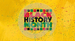 Black History Month title treatment against yellow gold grunge graphic background