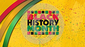 Black History Month title treatment with ribbons against yellow grunge graphic background