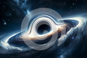 black hole with accretion disk in outer space illustration photo
