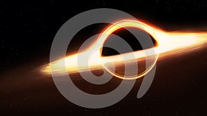 Black hole and a disk of glowing plasma. Supermassive singularity in outer space,