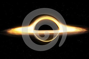Black hole and a disk of glowing plasma. Supermassive singularity in outer space,