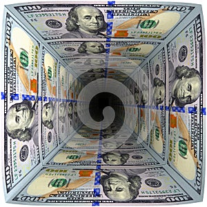 Black hole at the end of dollars money. Concept of financial problems