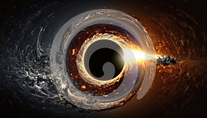 Black hole in universe, wormhole and galaxy in outer space, generative AI