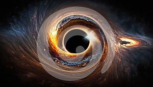 Black hole in universe, wormhole and galaxy in outer space, generative AI
