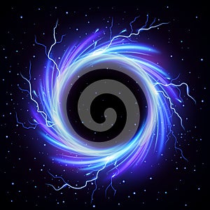 Black Hole Vortex with Lightning Flash Outside, Science Concept Vector Illustration