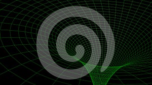 Black hole in wireframed green grid - 3D rendering illustration