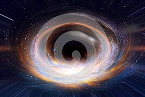 Black hole or wormhole in galaxy space and times across in the universe concept art