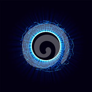 Black holes in the space. Abstract vector background with blue toned swirl and hole in center or collapsar isolated on