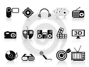 Black home entertainment icons set