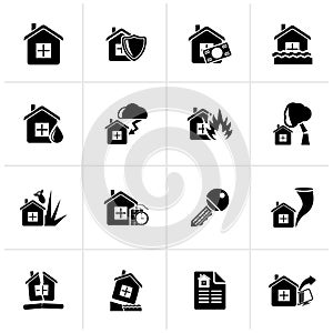 Black Home risk and insurance icons