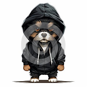 Cheeky Dog In Black Hoodie: Colored Cartoon Style Illustration