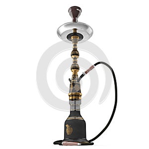 Black hookah with black rubber tube and black flask isolated on white. 3D illustration