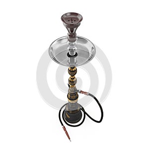 Black hookah with black rubber tube and black flask isolated on white. 3D illustration